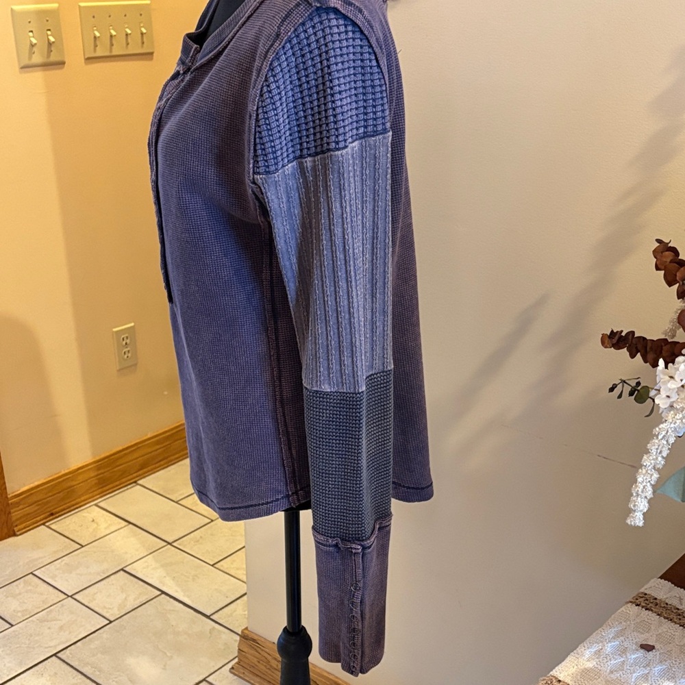Oli & Hali Bluish-Purple Waffle Textured Henley - Picture 8 of 16